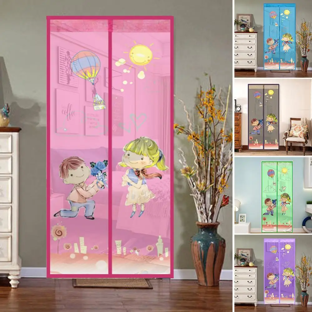 Magnetic Closure Curtain Door Anti Fly Mosquito Net Door Summer Proposing Little Lovebirds Kids Bedroom Door Decorative Curtain