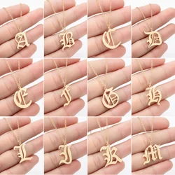 Gothic Old English Initial Necklace Stainless Steel Monogram 26 Letter Alphabet Necklace Jewelry Accessories Collier Femme