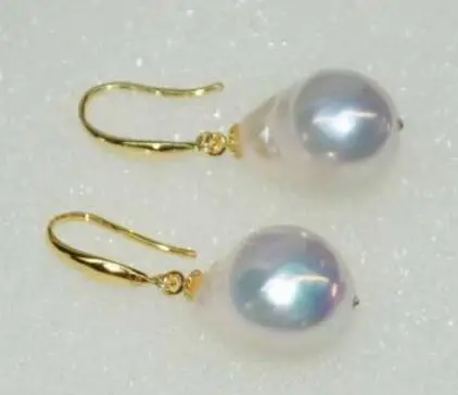 AA++ Luster smooth rare white 11-12 mm baroque kasumi pearl dangle earring 925