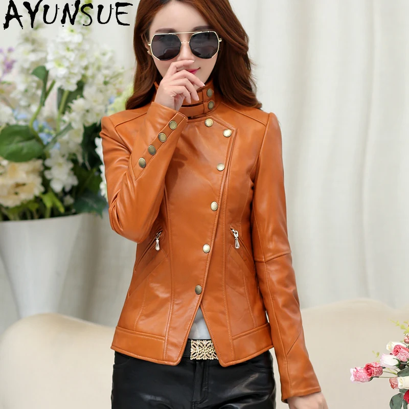 

AYUNSUE Motorcycle Sheepskin Coat Female Genuine Leather Jacket Women Short Coats and Jackets Spring Autumn 2021 Femme Veste 07