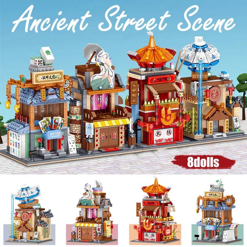 ChineseStreet View Model Building Blocks, Mini Cidade, Estatueta De Casa, Educação MOC Tijolos, Brinquedos para Crianças, Presentes