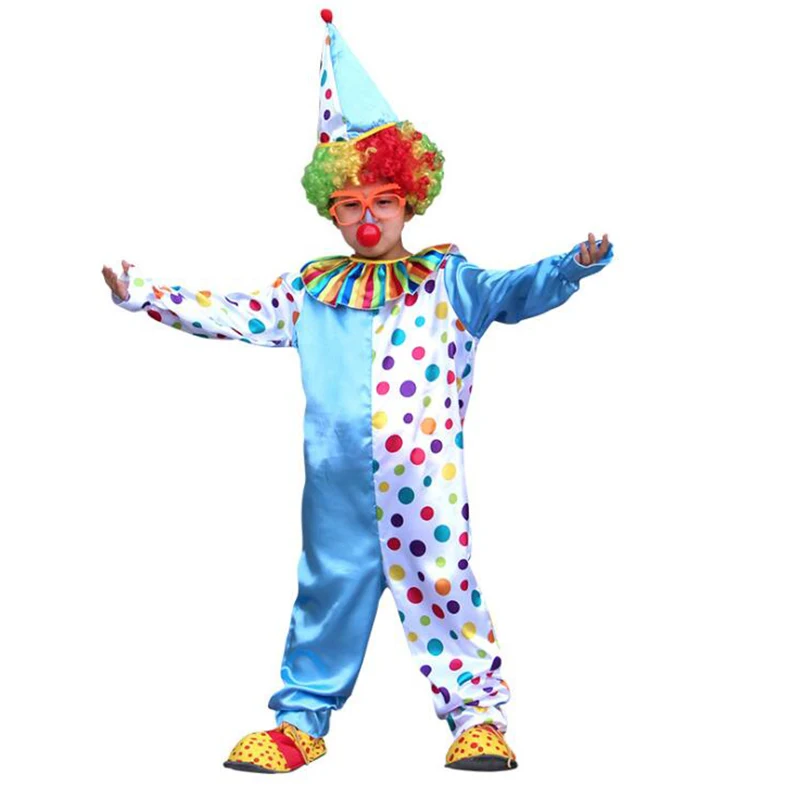 

Halloween Costumes Kid Funny Circus Clown Costume Set With Hat Naughty Harlequin Uniform Fancy Cosplay Clothing For Boy Girl