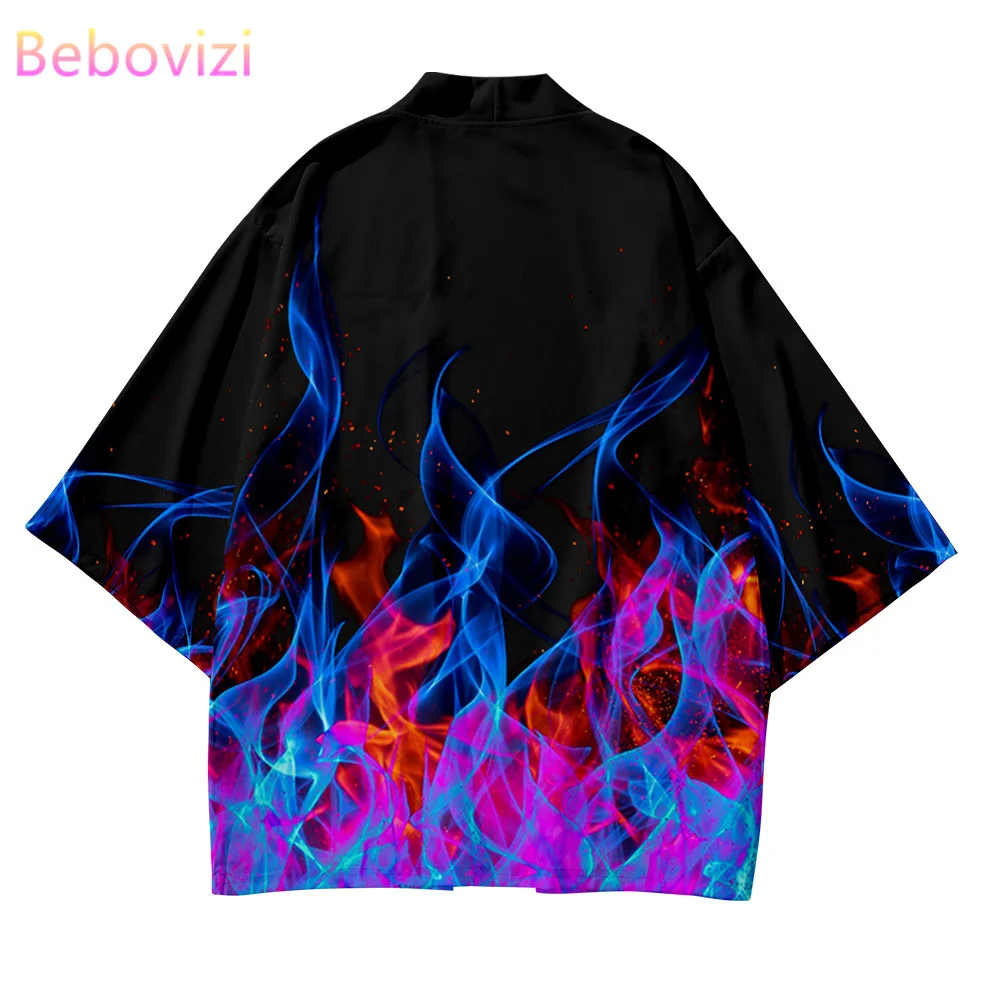 

Fashion Cool Kimonos Cardigan Japanese Cosplay Costume Haori 3D Flame Kimono Women Men Shirt Tops for Summer Beach Yukata