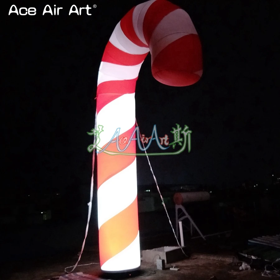 Giant 4.5m H inflatable candy cane White Xmas advertising balloon with base blower and lights