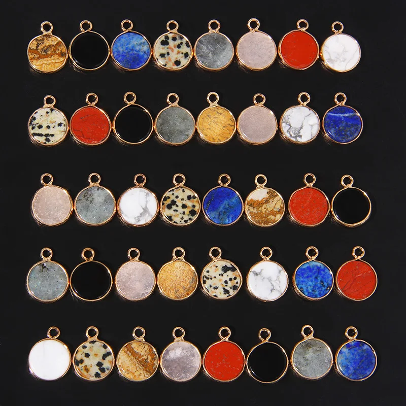 Fashion Natural Stone Pendant Agat Labradorite Jaspers Round Charms Healing Tiny Pendants For Jewelry Making DIY Handmade 13mm