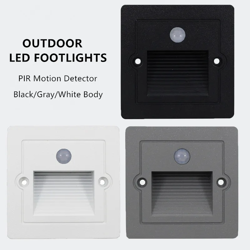 PIR sensor Motion Detector Intelligent Wall Lamp 3W Led Footlight Embedded Corner Lamp Outdoor Step Stair Lights Waterproof IP65