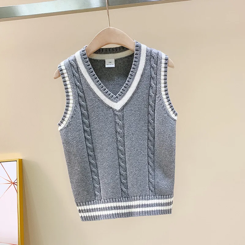 Children Vests 2024 Spring/Autumn Winter Kids Knitted Pure Cotton Pullover V-Neck Outerwear For School Boys Girls Waistcoat