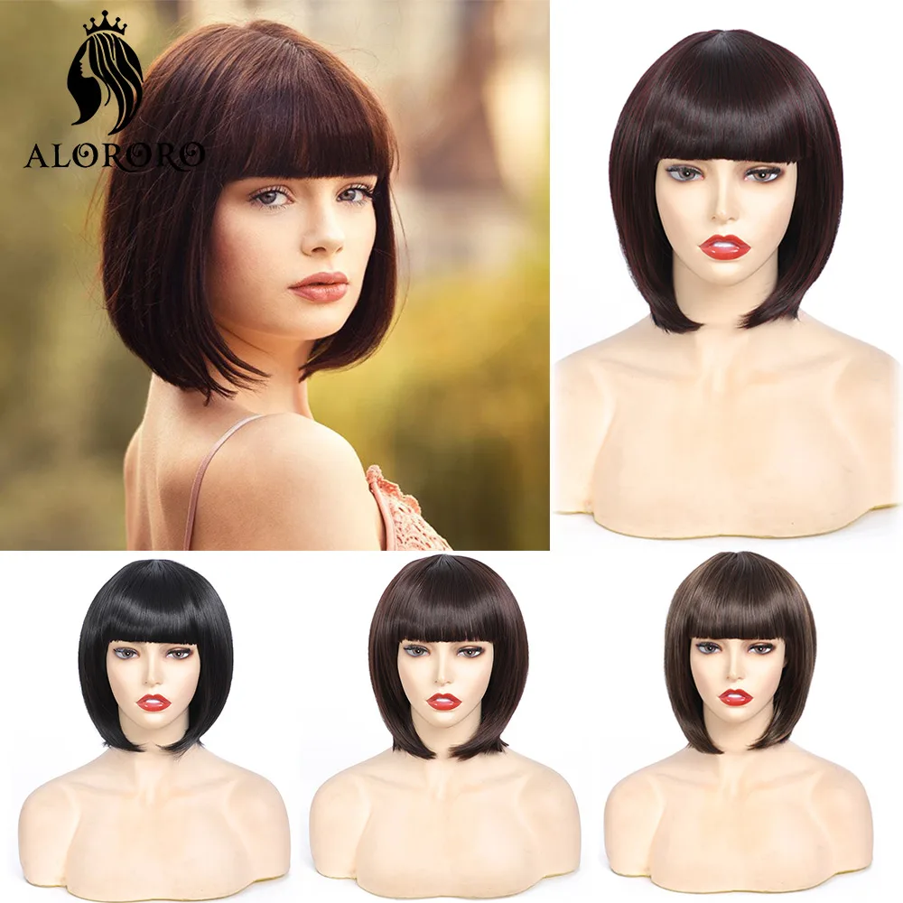 

Парик короткий с челкой, синтетические натуральные, для косплея, черные, коричневые, красные, 10 дюймов