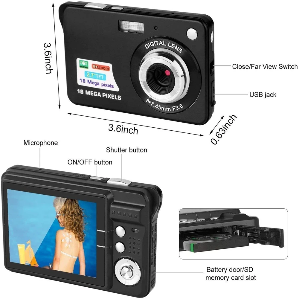 

2.7 Inch 18mp 720p Mini Digital Camera 8x Zoom Tft Lcd Screen Camera Anti-Shake Photo Camera