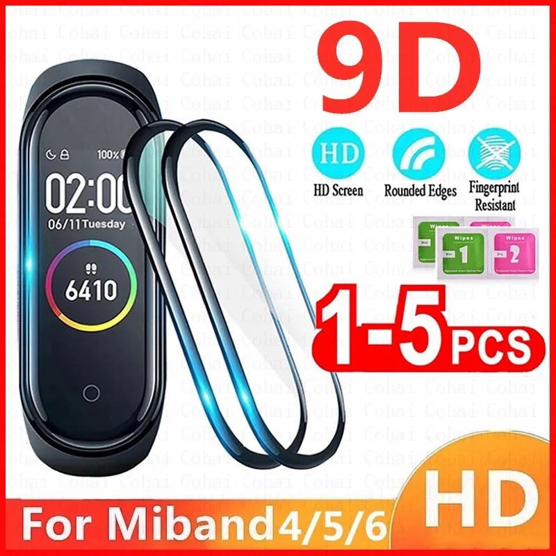 9D Tempered Glass For Xiaomi Mi band 7 6 5 Screen Protector Film For Miband 6 5 Smart Watchband Protective Cover Strap Bracelet