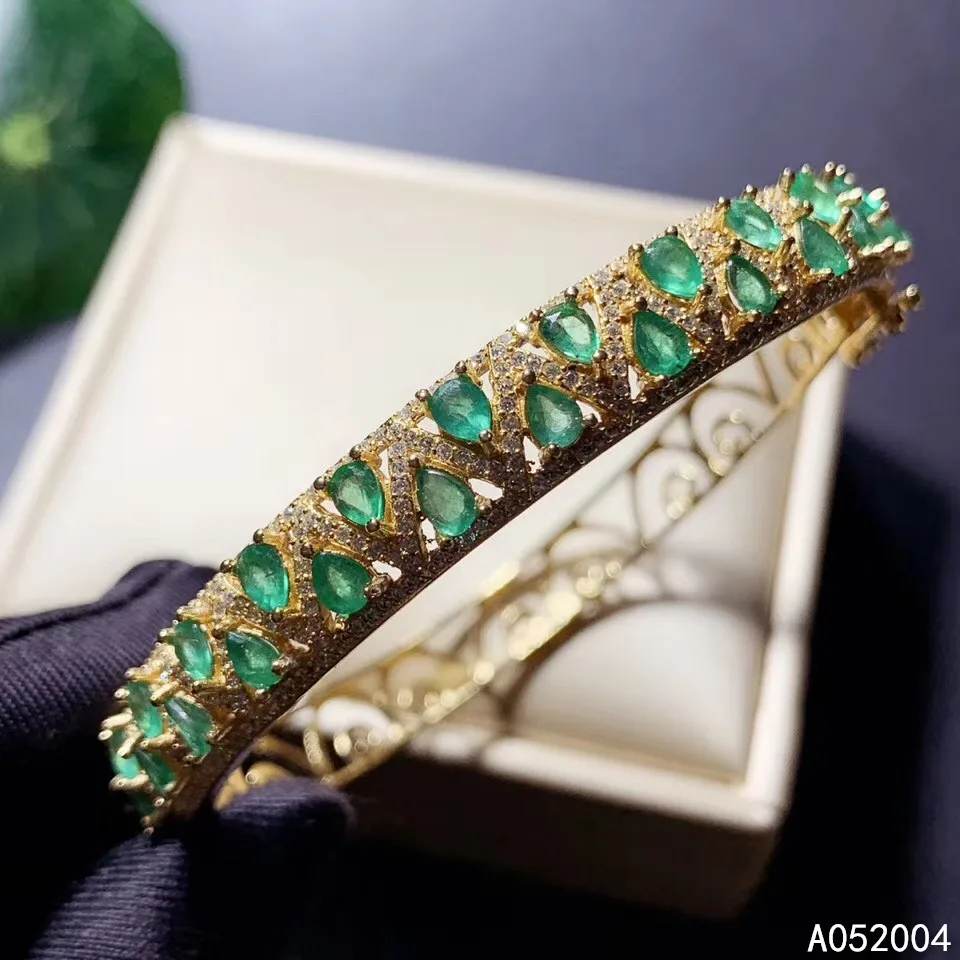 KJJEAXCMY fine jewelry 925 sterling silver inlaid Natural emerald female bracelet beautiful support detection