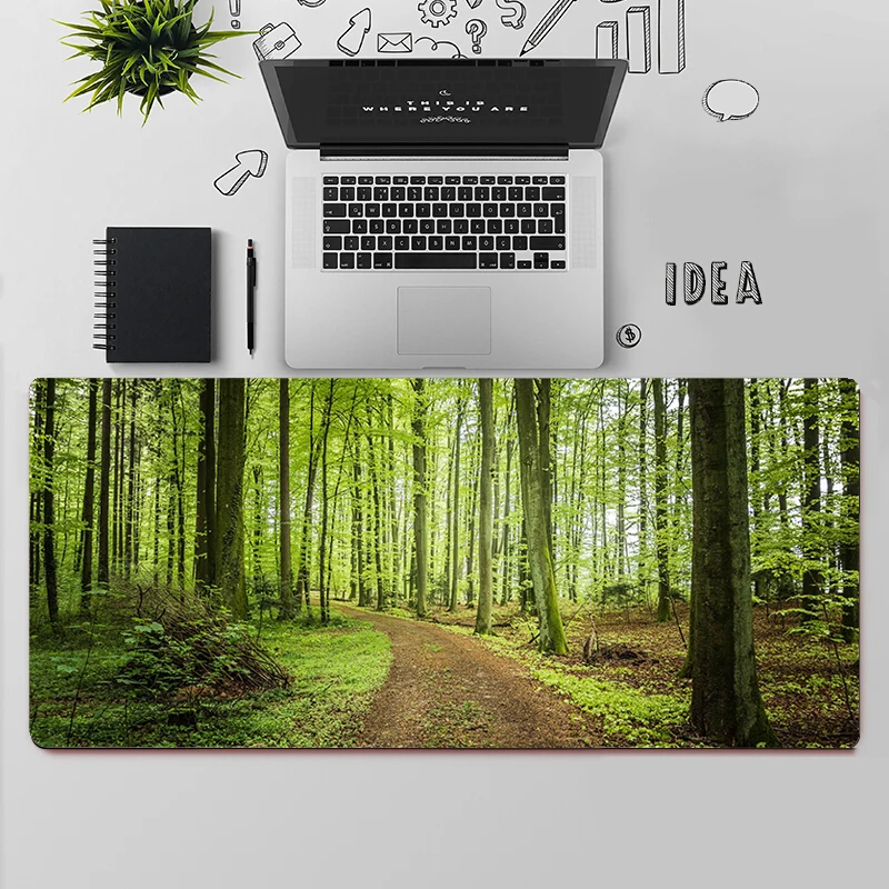 Grand tapis de souris de jeu pour PC, ordinateur de bureau, taille XXL, paysage de forêt