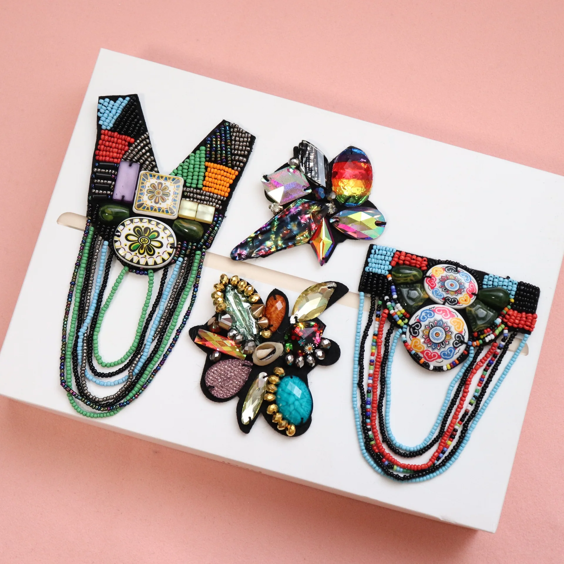 

Handmade beaded ethnic style epaulettes corsage DIY clothes decoration accessories clothes hole patch stickers