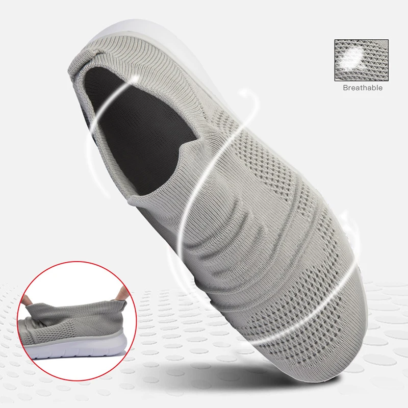 Men Sneakers Slip-on Men Sport Shoes Outdoor Walking Footwear Lightweight Knit Breathable Shoe Non-Slip Sock Shoes Big Size 50