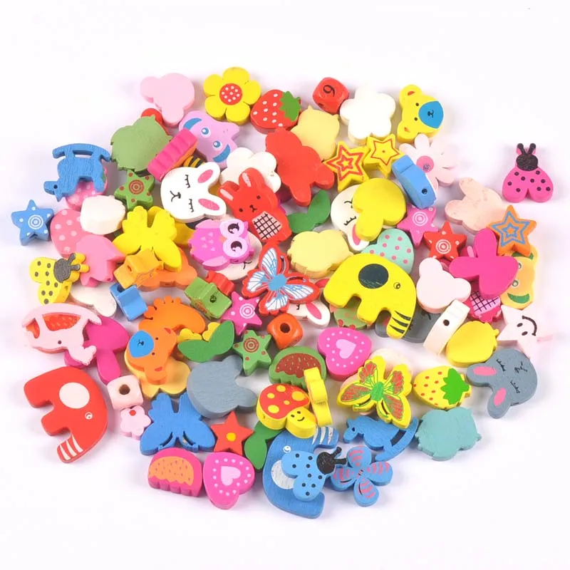 25pcs Mixed pattern Wooden Spacer Beads Send 1 meter rope For DIY Jewelry making For Pacifier Clip Accessories MT2652