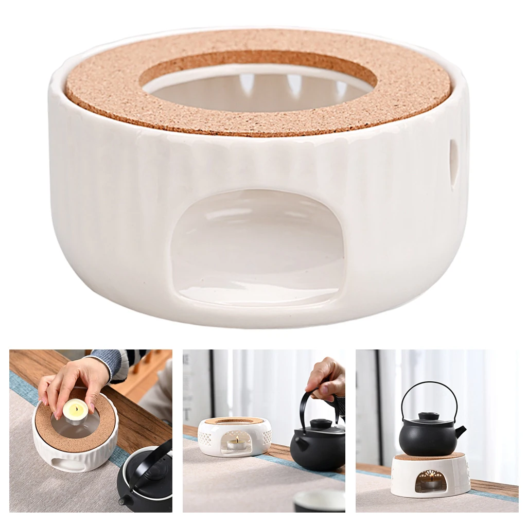 Ceramic Teapot Warmer, Teapot Warmer with Rubber Cork Cushion for Glass Teapots, Ceramic Teapot for Heating Tea, Coffee, Milk