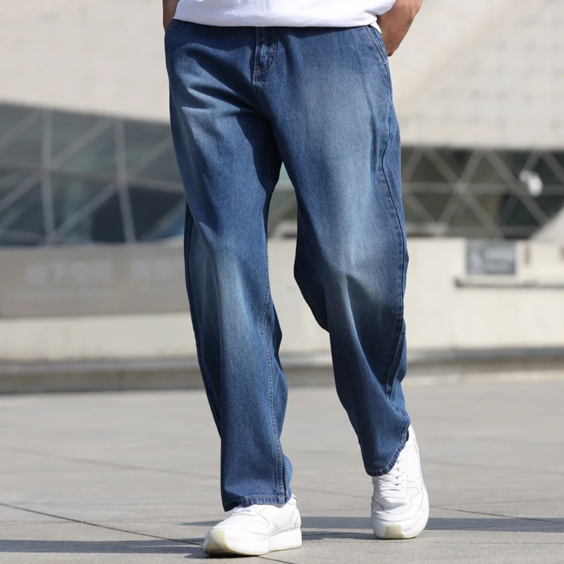 Summer Thin Section Breathable Straight Men Wide Leg Jeans Harem Hip Hop Blue Denim Daddy Pants Loose Baggy Skateboard Trousers