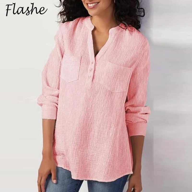 

Vintage Shirt Women Fashion Top for Women Shirts Solid Blouse 2021 Women Blouses Lapel Button Long-Sleeve Shirt