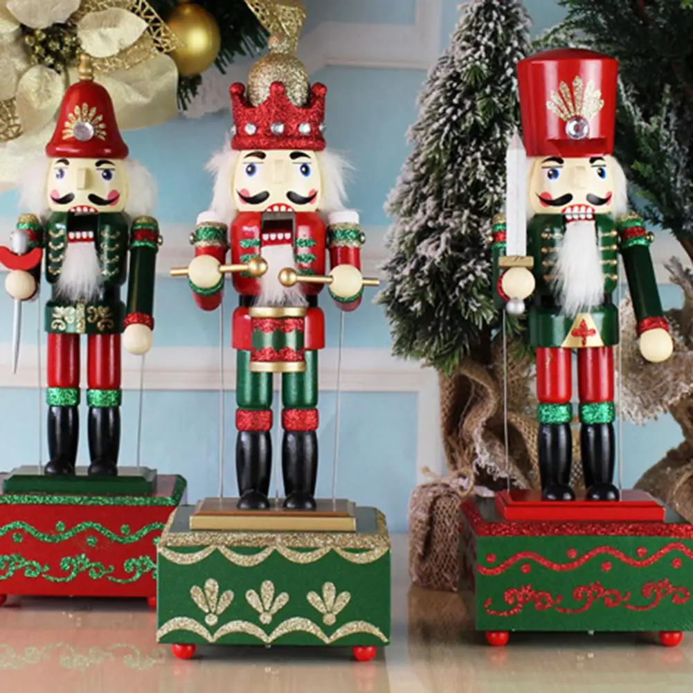 DIY Wooden Nutcracker Drummer Music Box Birthday Gift Vintage Home Christmas Decorations Christmas Music Boxs Navidad 32CM