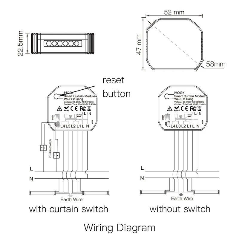 Tuya Smart Wifi 2 Gang Double Curtain Blind Switch Module Roller Shutter Electric Motor Smart Life App With Home Alexa