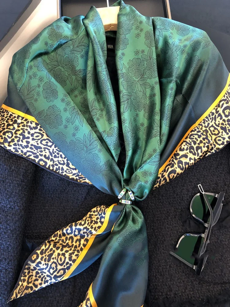 

Charming Green 100% Natural Silk Scarf Neckerchief Women Large Square Head Scarves Hijab for Hair Wrapping 42"x42"