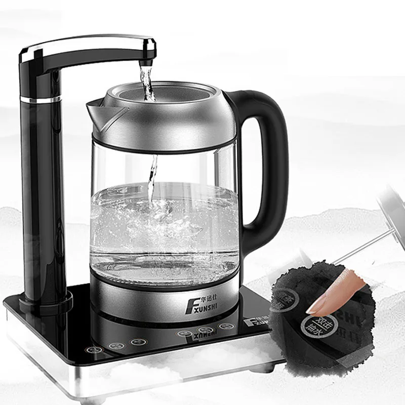 Teko listrik แก้วบอโรซิลิเกตทรงสูงแผงสัมผัสถ้วยชงชากาต้มน้ำชาระบบอัตโนมัติแบบถาดรองชงชา