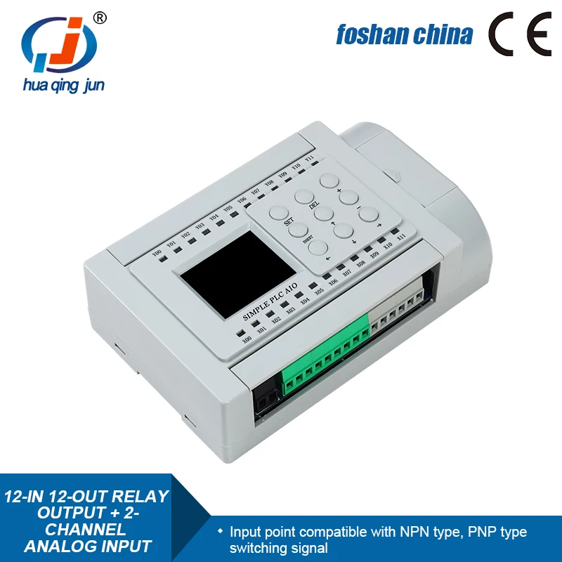 Huaqingjun 12DI 12DO Relay Output PLC 2AI 0-10V 0-20mA Programmable Controller for Inverter