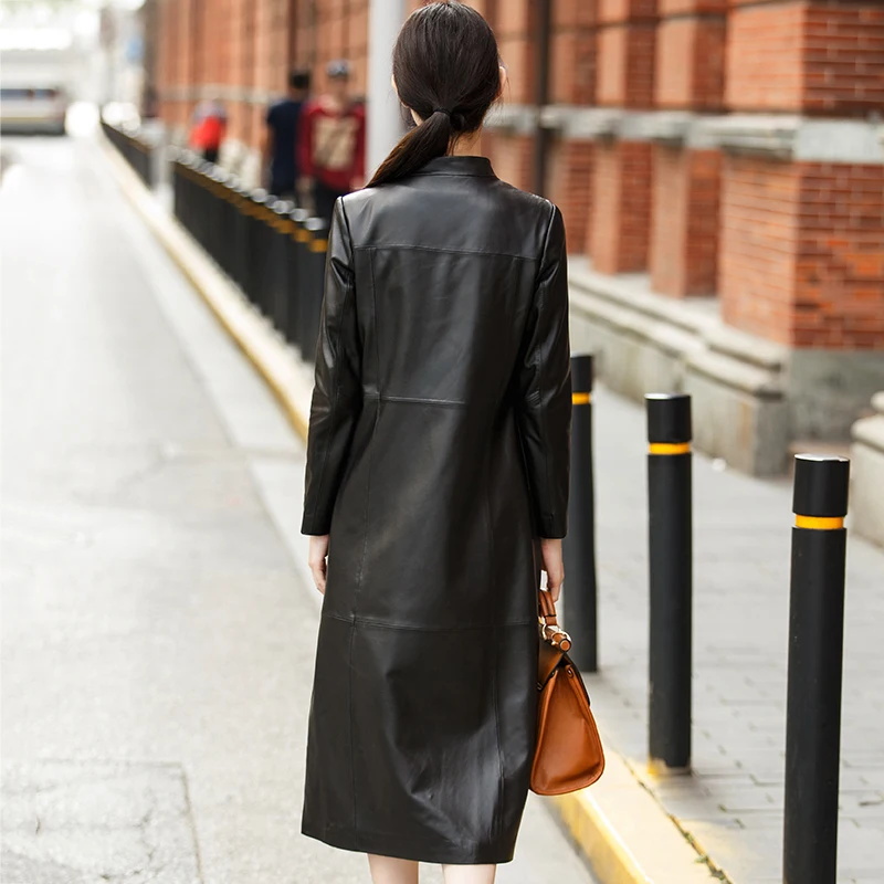 Frauen Geunine Leder Jacke Echt Schaffell Mantel Weibliche Mode Frühjahr Herbst Lange Graben Damen Oberbekleidung WYQ844