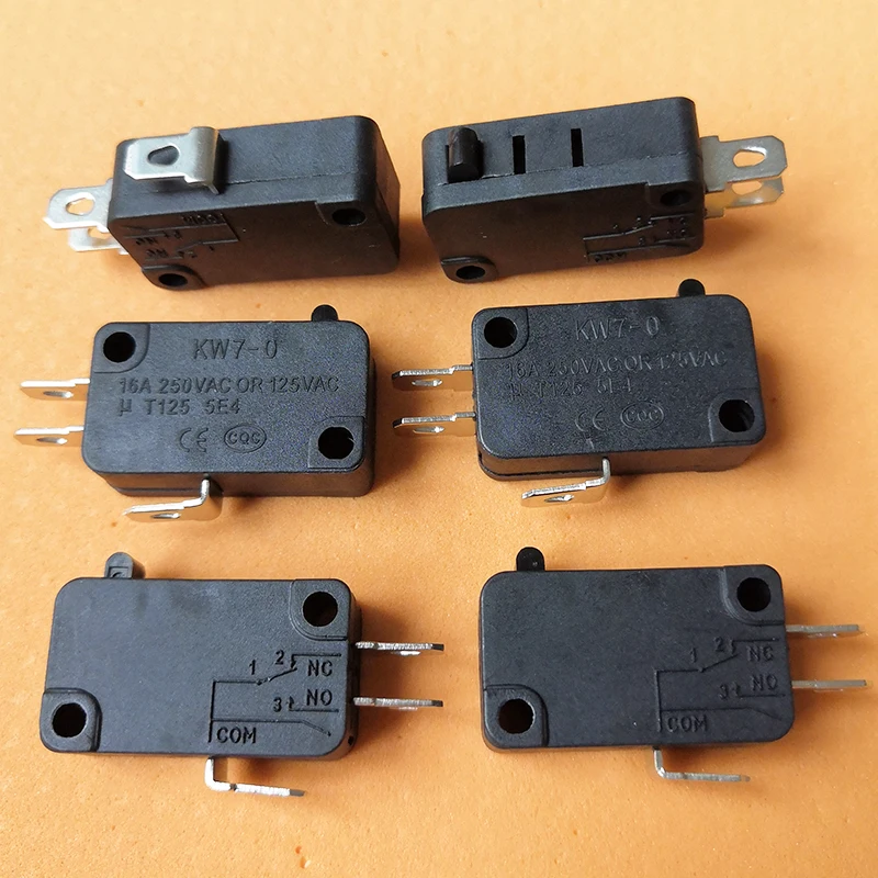 KW7-0 Microswitch Micro Switches for Microwave Oven Game Machines Electric Cookers 16A 125VAC/250VAC 1NO 1NC 2Pins 3 Pin, 6-Pack