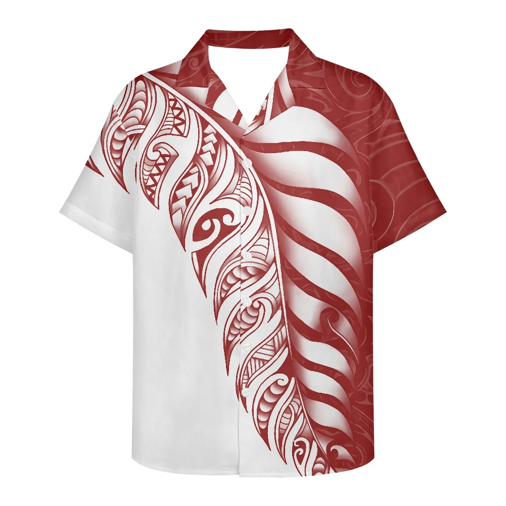 

New Casual Business Polynesian Shirts Men Turn Down Collar Short Sleeve Tribal Tattoos Button Slim Fashion Men'S Tops