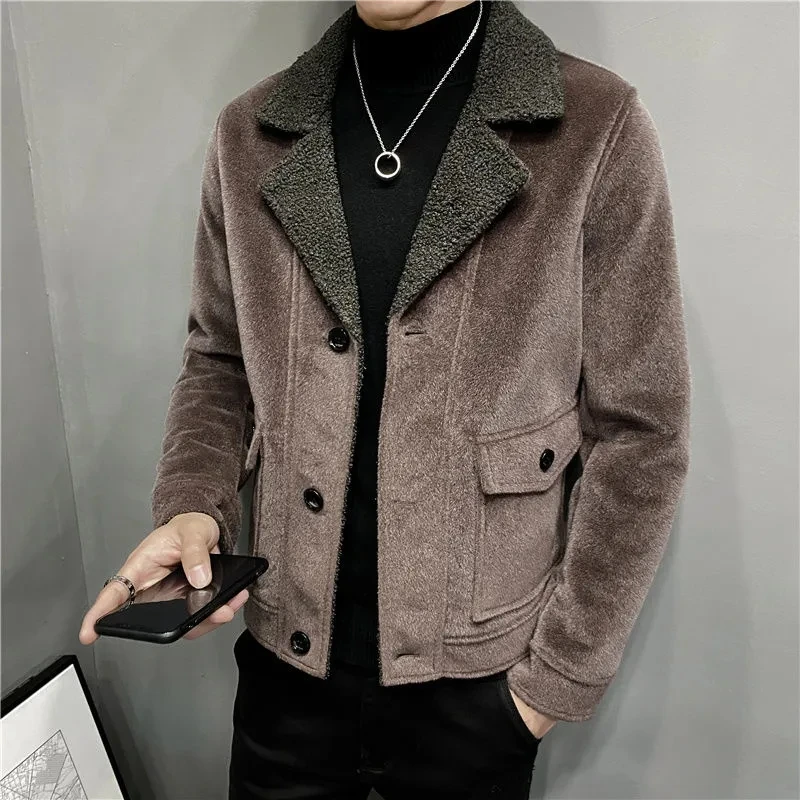 

Men Woolen Coat Short Black Jacket Thicken Warm Abrigo Hombre Autumn Winter New Ropa Hombre Korean Long Sleeve Trench Outwear