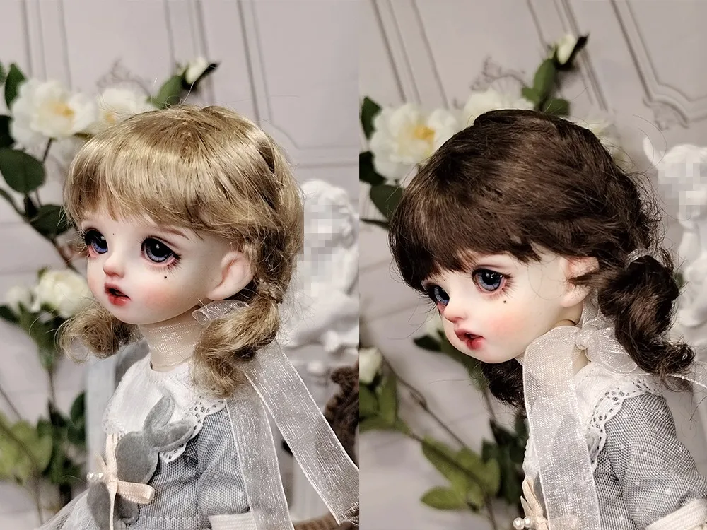 BJD doll wig fits in 1/6 size trendy new double braid Mini Choo-Choo retro cute faux mohair for female wheat gold dark brown