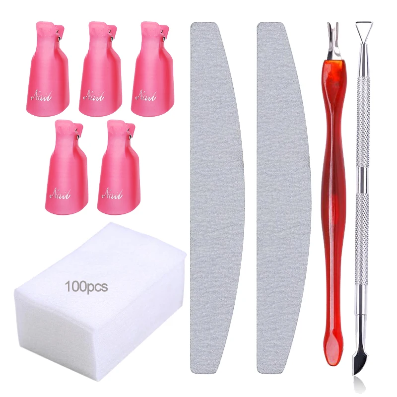 UV Gel Polish Remover Set Plastic Nail Art Soak Off Cotton Cap Clips Wrap Tool for Removal of Varnish Manicuring Art Tools