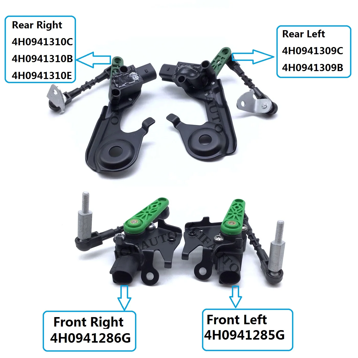 

Front Rear Left Right Suspension Headlight Level Sensor For A6 A8 RS6 A7 S7 S8 RS8 4H0941285G 4H0941286G 4H0941309C 4H0941310C