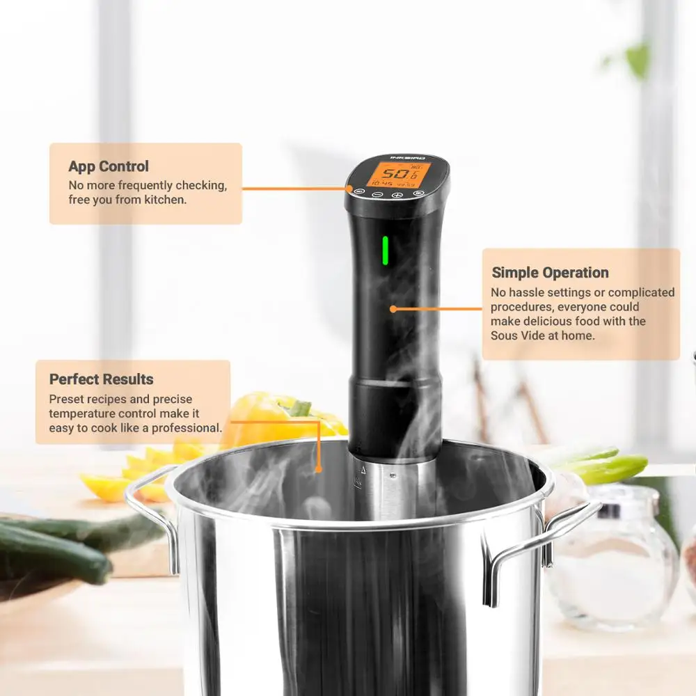 INKBIRD ISV-200W Wi-Fi Culinary Sous Vide Precision Cooker Slow Cook with 1000W Immersion Circulator&Stainless Steel Components