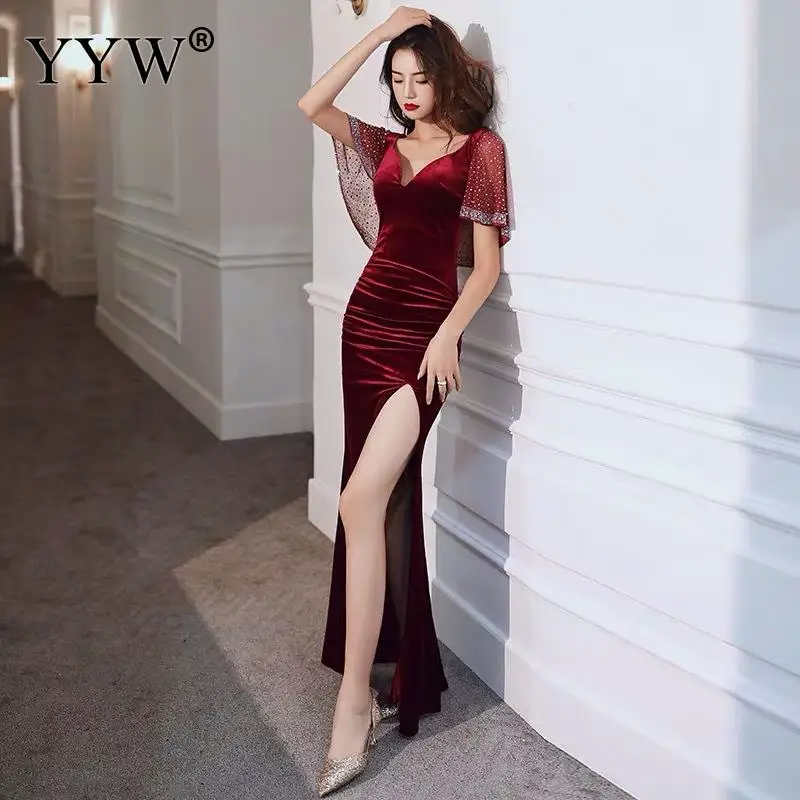 Lungo Abito Convenzionale del Vestito Da Sera delle donne Sexy Robe De Soiree Flare Manica Backless Alta Split Signore Lungo Elegante Del Partito Del Vestito Abiti