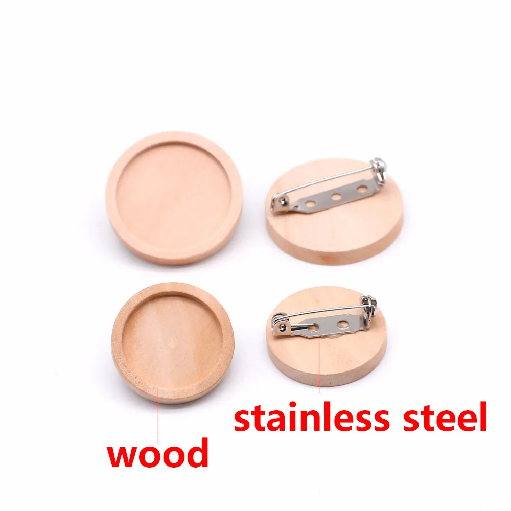 10 sztuk dużo Fit 20 25 30 40mm puste drewniane Cabochon broszka baza ustawienia okrągły fasetowany wisiorek Diy broszki Pin Backs do tworzenia biżuterii — zdjęcie 7