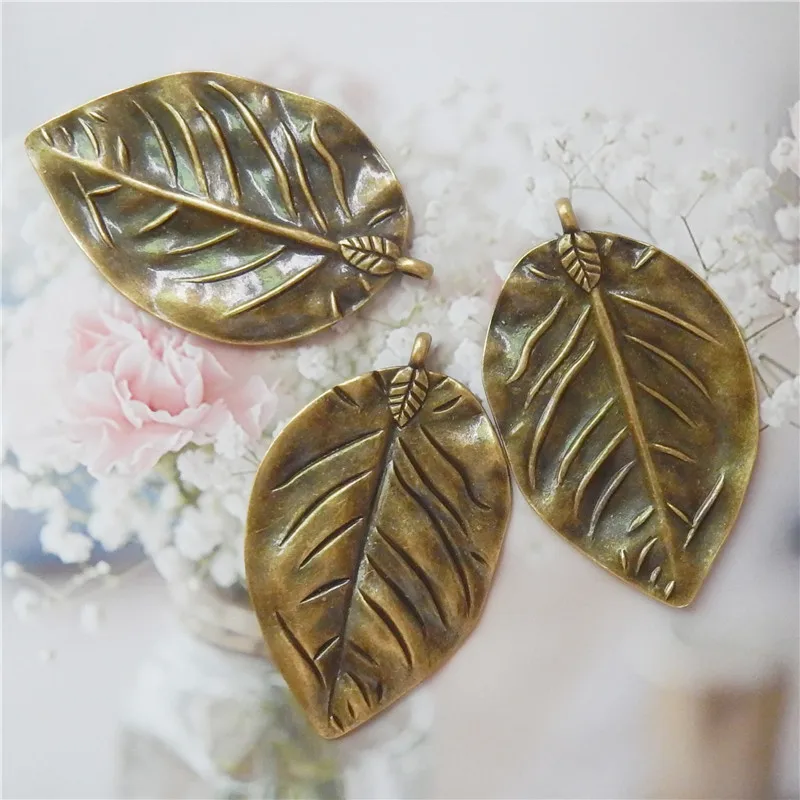 4pcs Antique Bronze Alloy Tree Leaf Necklace Large Size Tree Leaves Necklace Pendant Charms Vintage Jewelry Findings Handmade