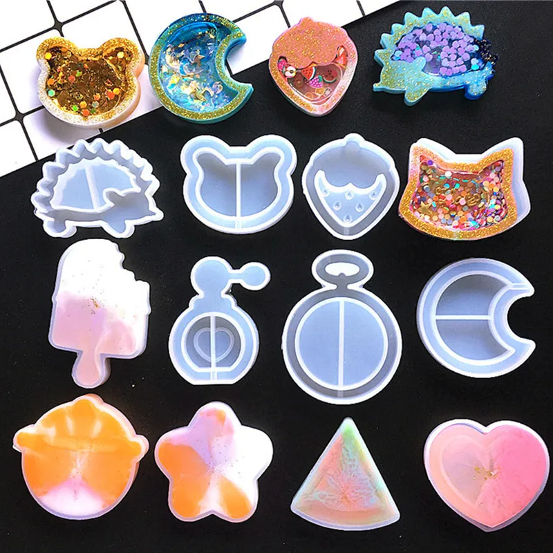 DIY Love Star Quicksand Crystal Epoxy Resin Mold UV Moon Cat Quicksand Keychain Silicone Mold