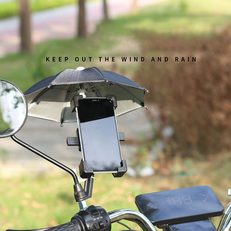 1PC New Motorcycle Phone Holder Mini Sunshade Umbrella Bicycle Decoration Accessories Polyester Mobile Automatic Umbrella