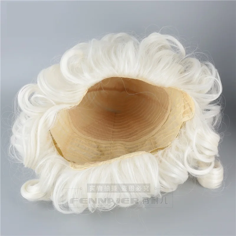 Retro Royal Queen Cosplay Wig Marie Antoinette Moonlight White Queen Court Masquerade Halloween Costume Hair Wigs + Wig Cap