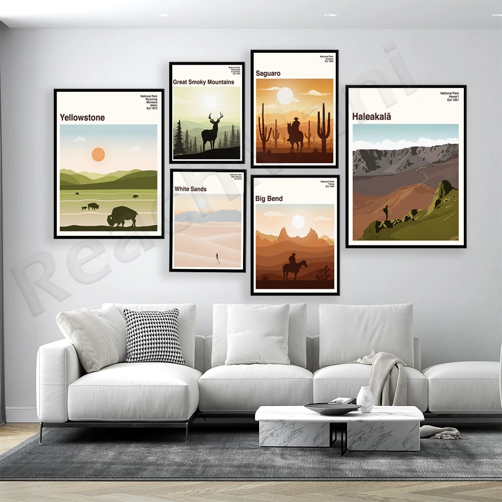 Haleakala, Hawaii, White Sands National Park, Yellowstone, Great Smoky Mountains, Tennessee, Arizona National Park travel poster