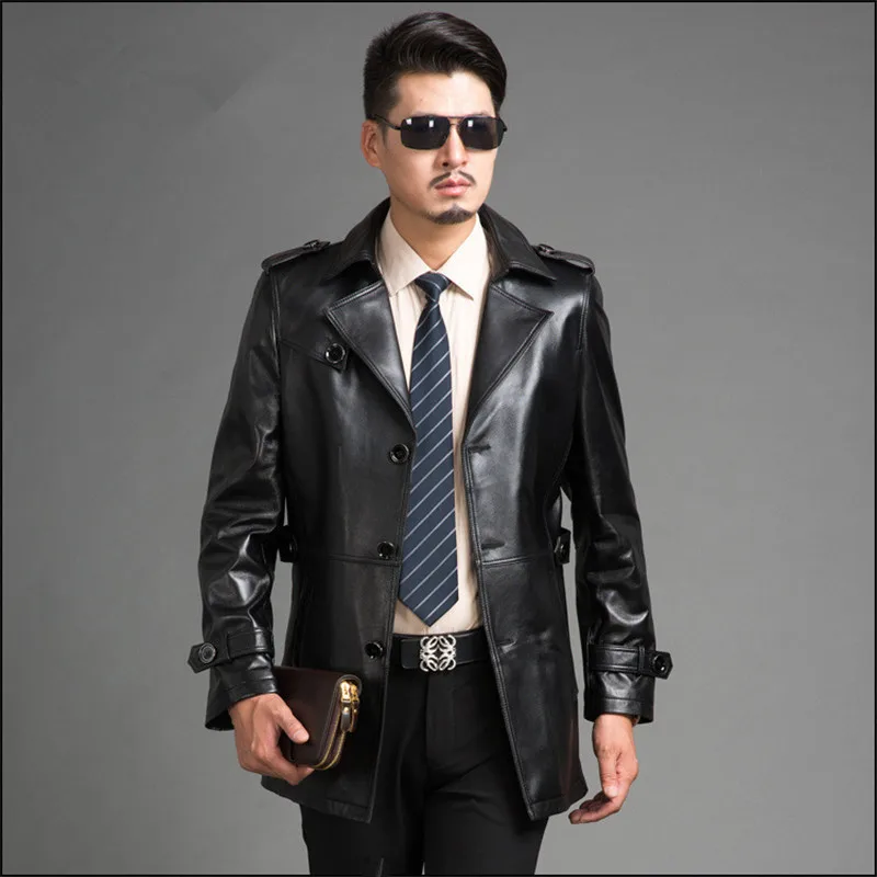 Chaqueta Real Men Coat Cuero Hombr 2020 Fashion Black Genuine Mens Leather Jacket Brand Clothing FYY605