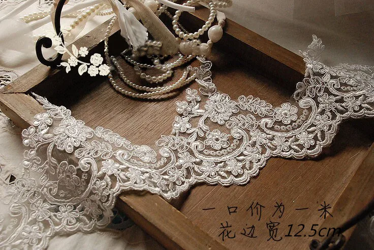 1Yard European-style Ivory Lace Fabrics Wedding Veil Tiara DIY Handmade Jewelry Cording Trims Flower 12.5cm