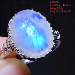 Natural Blue Light Moonstone Ring Oval Adjustable All Size Women 925 Silver Clear Blue Moonstone Oval Bead Ring AAAAAA