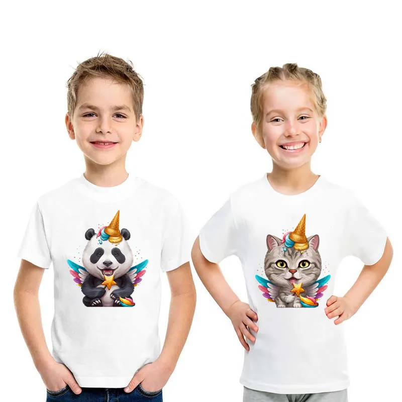 

Children Clothes Boys/Girls T-shirt Cat Dog Panda Ice Cream Unicorn Print Kids Funny T shirt Summer Casual Baby Tees,HKP5438