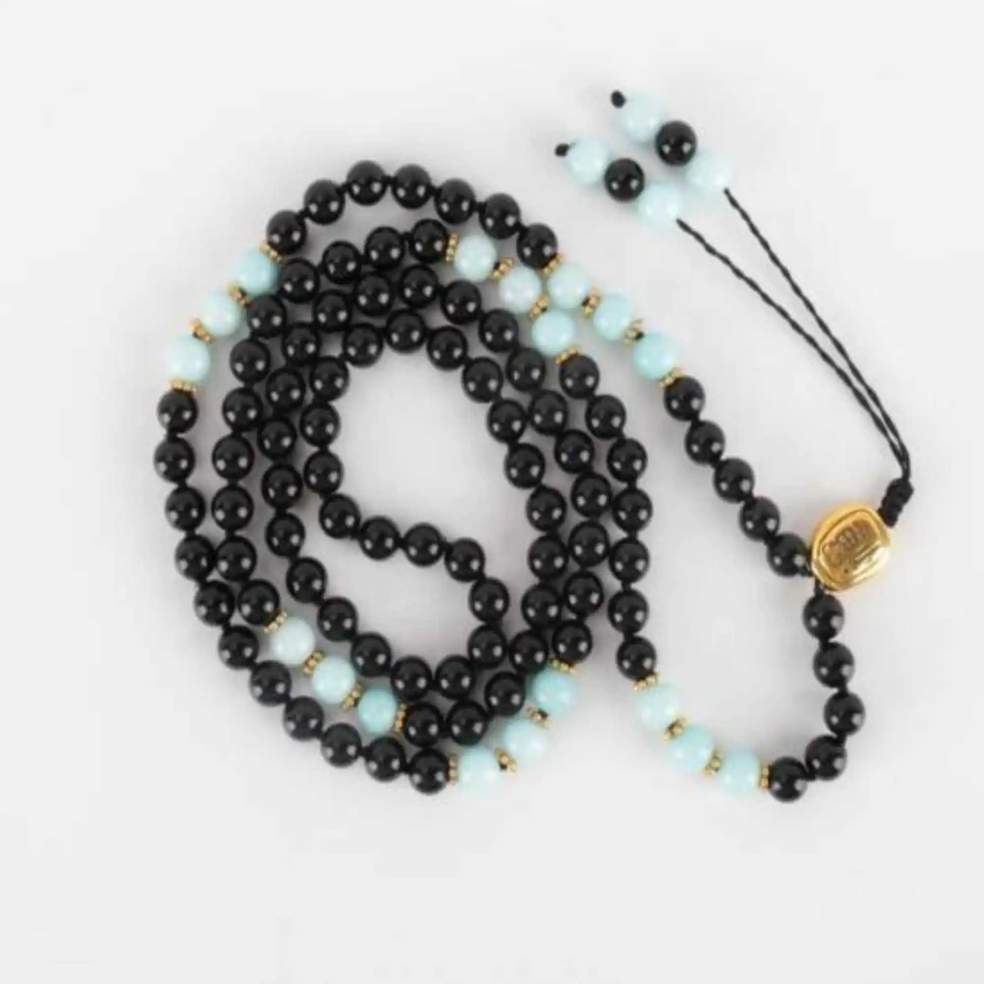 

6mm 108 Natural black agate Aquamarine beads knot necklace Wrist Pray Spirituality Handcrafted Gift Mala