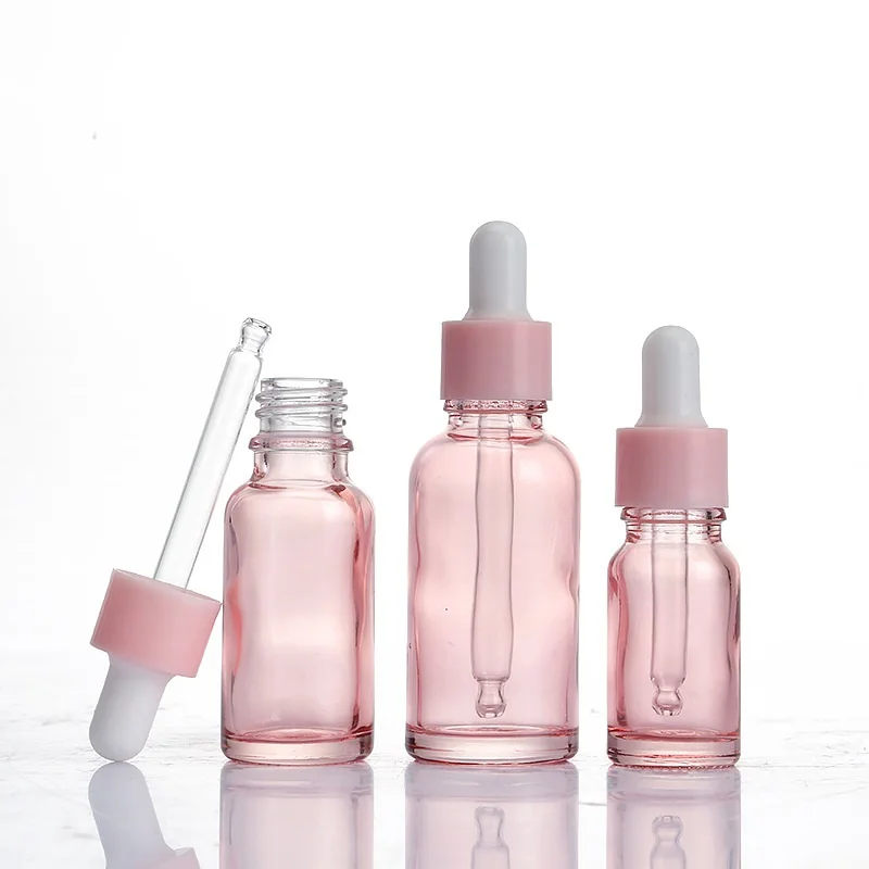 10Pcs 5~100ml Glass Dropper Bottle Peach-Pink Color Aromatherapy Liquid Essential Oil Refillable Essence Serum Pipette Bottles