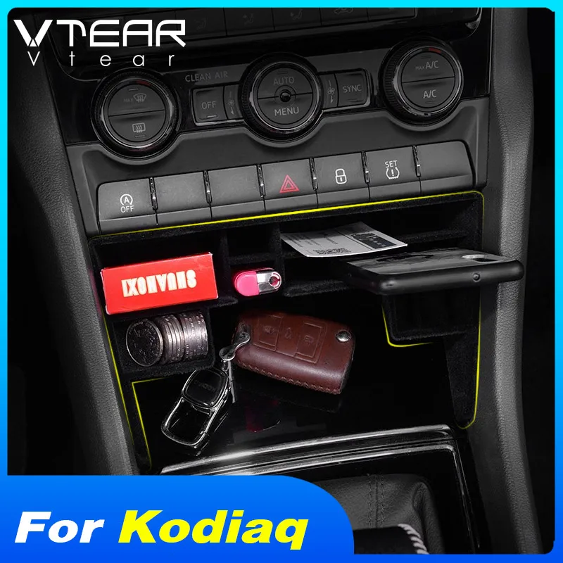 Vtear For Skoda Kodiaq Car Storage Box Central Control Tray Holder Stowing Tidying Interior Mouldings Styling Accessories 2021