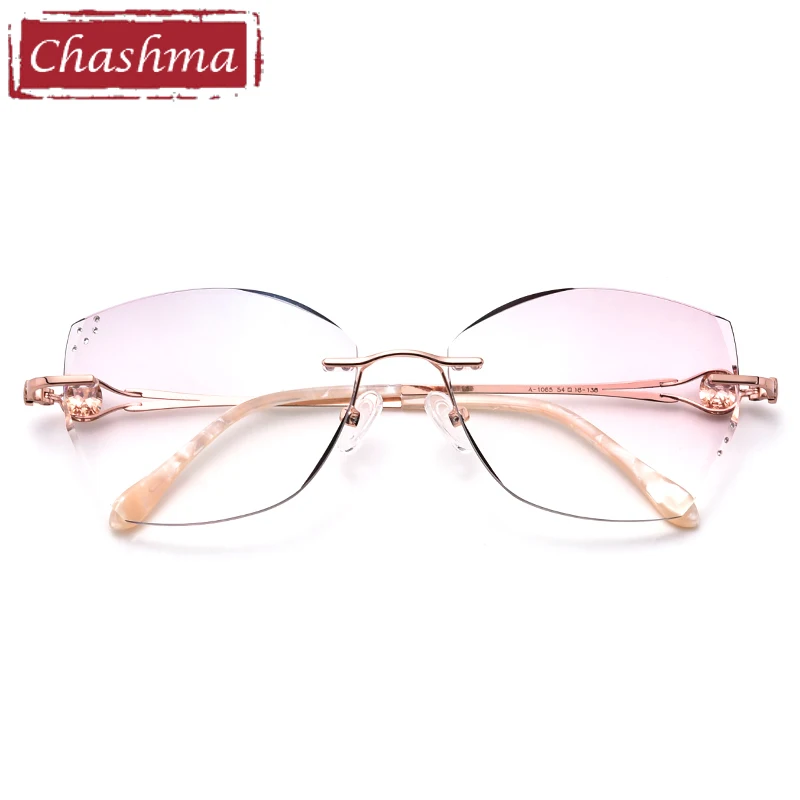 Chashma Rimless Light Frame Diamond Stones Trend Eyeglasses Titanium UV400 Protection Colored Sunglasses Spectacles for Women